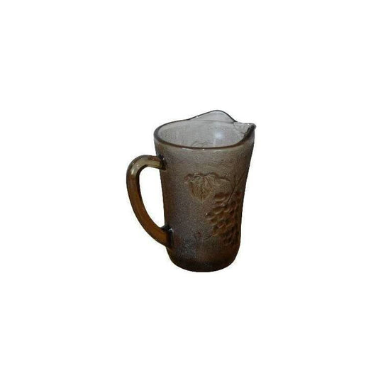Vintage KIG Smokey Brown Glass Milk Jug, Grape Vine Pattern, KIG Indonesia Glass, Kitchen Decor, Pressed Glass
