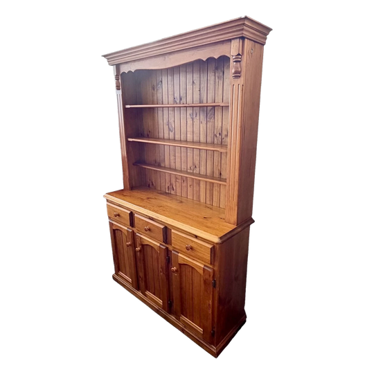 Vintage kitchen sideboard buffet hutch farmhouse solid pine two-piece 1980s