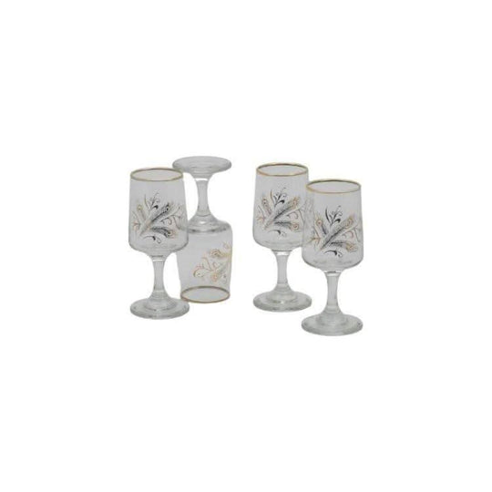 Vintage Liqueur Glasses with gold trim and gold peacock feather design. Set of 4