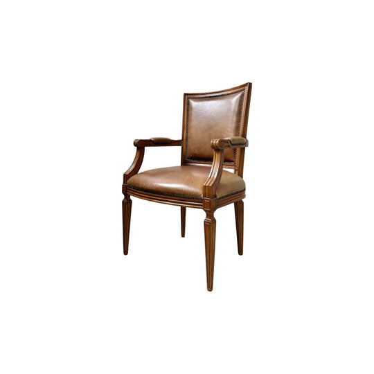 Vintage Louis VI Style Elbow Chair - Tan Leather