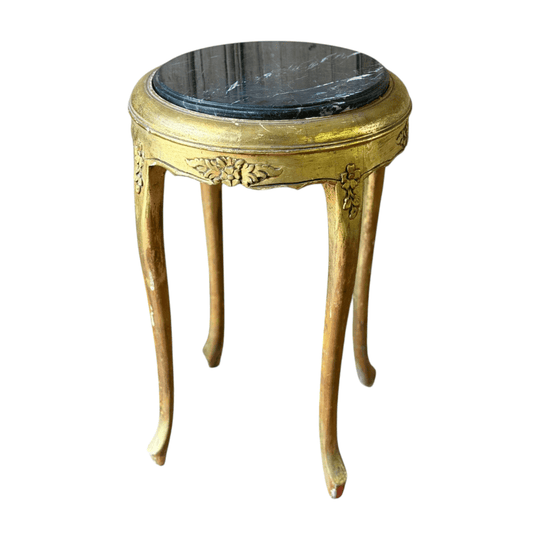 Vintage Louis XV Style Giltwood Side Table with Black Marble Top