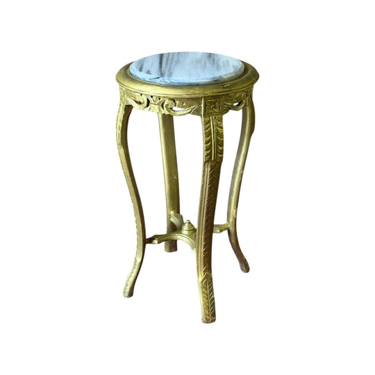 Vintage Louis XV Style Giltwood Side Table with White Marble Top