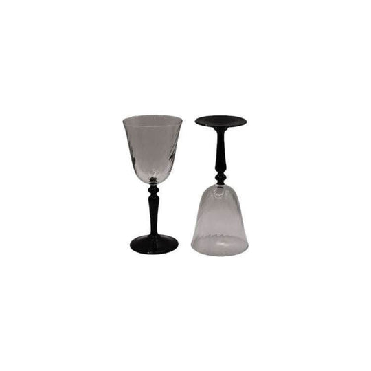 Vintage Luminarc France. Aperitif/Liqueur Glasses - Twirled clear glass with black stem. Set of 6