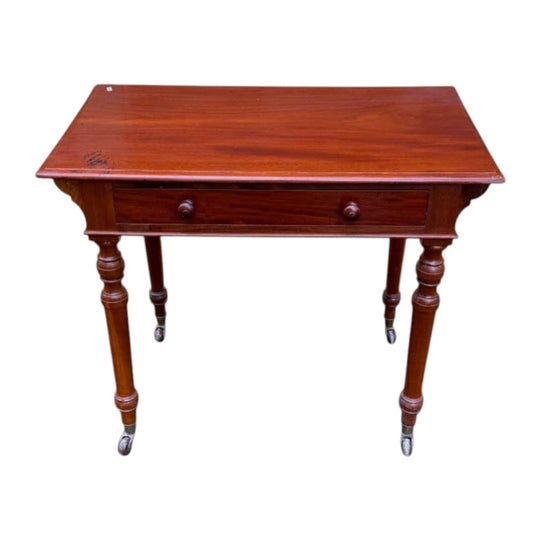 Vintage Mahogany Writing Desk with Drawer & Castor Wheels