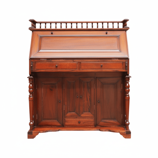 Vintage Mahogany Writing Desk with Drop Front and Hidden Storage