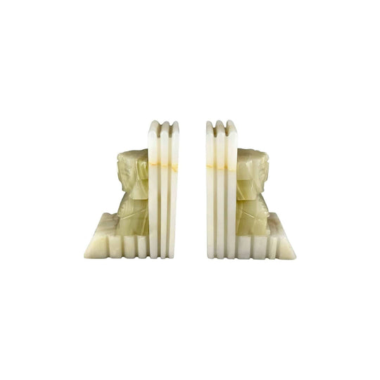 Vintage Mayan Tiki 5" alabaster stone carved bookends 1960's-70's Polynesia