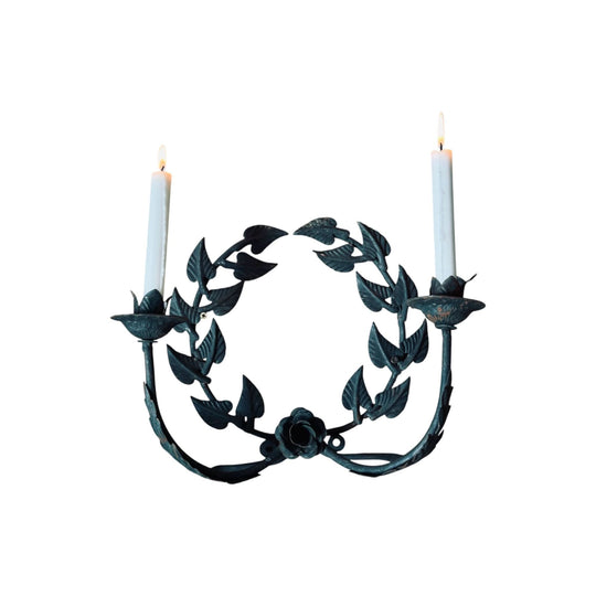 Vintage Metal Wreath Twin Candle Holder