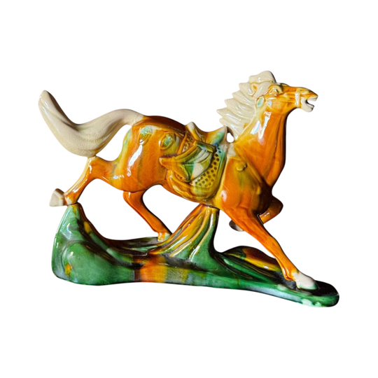 Vintage Mid Century Chinese Tang Dynasty Style Sancai Glazed Ceramic Horse