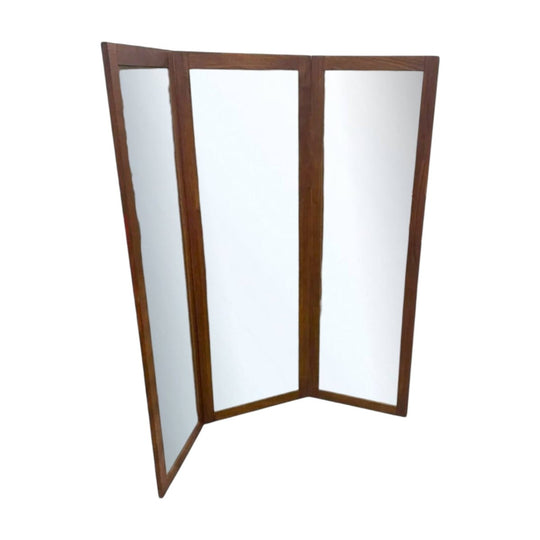 Vintage Mid-Century Modern Teak Tri-Fold Floor Mirror