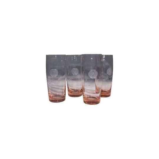 Vintage Midcentury Rose Pink tinted etched glass tumblers. Set of 4