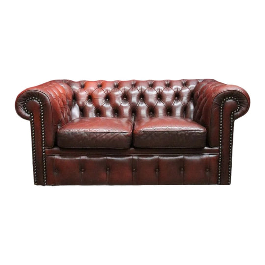 Vintage Moran Two Seater Chesterfield Lounge in Burgundy Leather. B13042