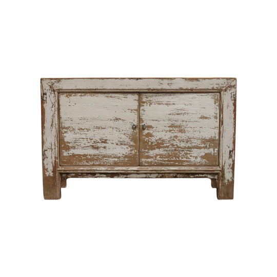 Vintage Narrow Two-Door Sideboard Hall Cabinet – Distressed Farmhouse Finish. B12604