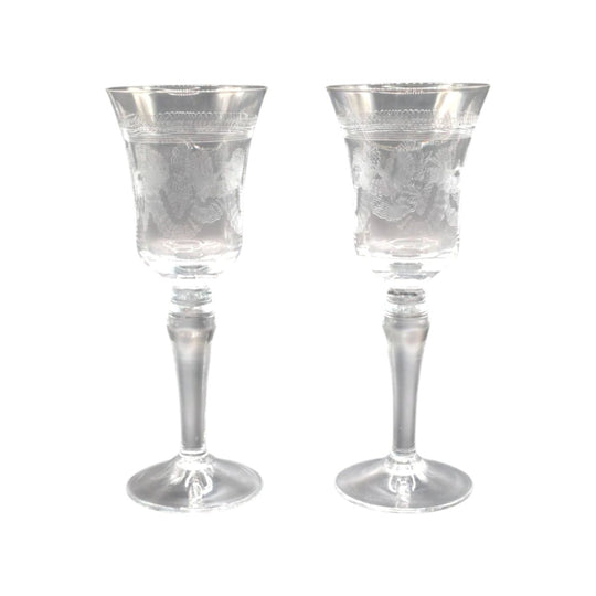 Vintage needle etched crystal Sherry/Port Glasses. Set of 2
