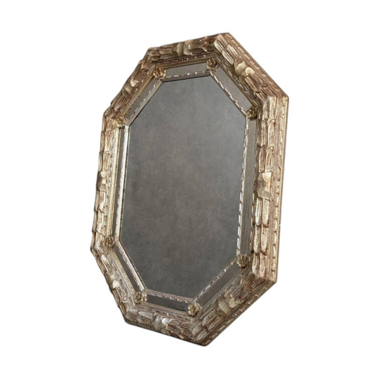 Vintage Octagonal Giltwood Mirror with Églomisé Style Border