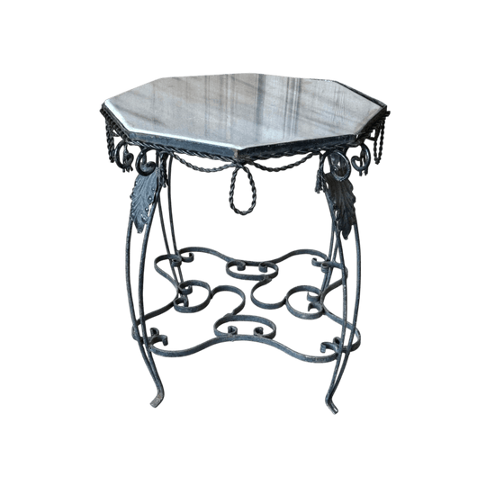 Vintage Octagonal Wrought Iron Side Table with White Marble Top