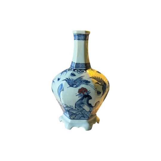 Vintage Oriental Blue & White Porcelain Vase