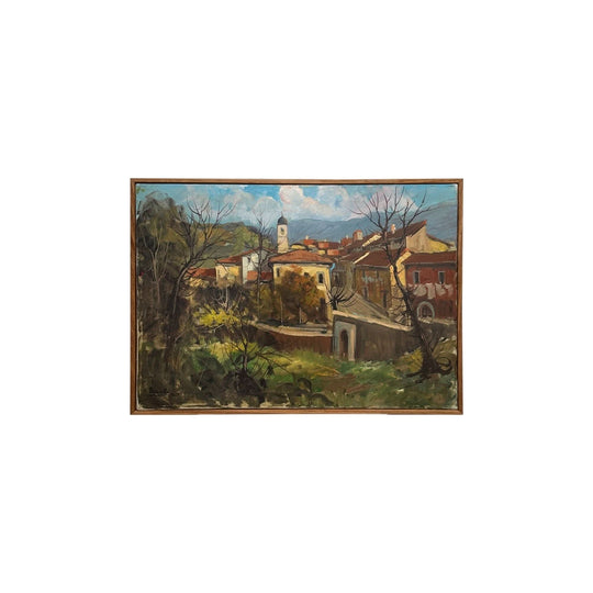 Vintage Original Oil on Canvas - Village Scene