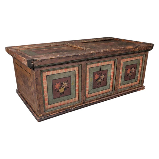 Vintage Painted Dowry Chest | Hand Painted Timber