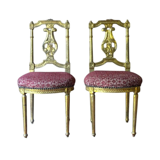 Vintage Pair of French Louis XVI Style Giltwood Salon Chairs