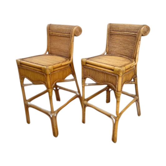 Vintage Pencil Reed Bar Stools (Pair) | Bazaa | Designer, Vintage and Antique Furniture