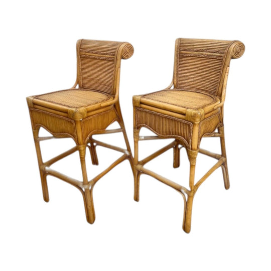 Vintage Pencil Reed Bar Stools (Pair)