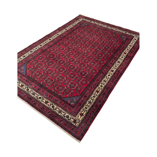 Vintage Persian Enjelas Rug with All-Over Herati Design in Ruby Red, c.1960s