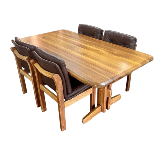 Vintage post & rail dining table & X4 chairs mid-century modern 1980's AUSTRALIA