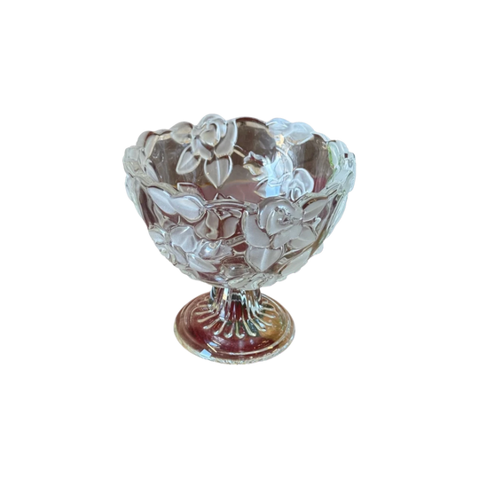 Vintage Pressed Glass Floral Stemmed Bowl