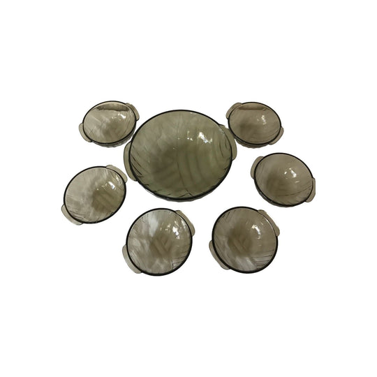 Vintage Pressed Smoky Glass Bowl Set of seven, One Large, and Six Small Bowl / Vintage Mid Century Smokey Glass Dish Set