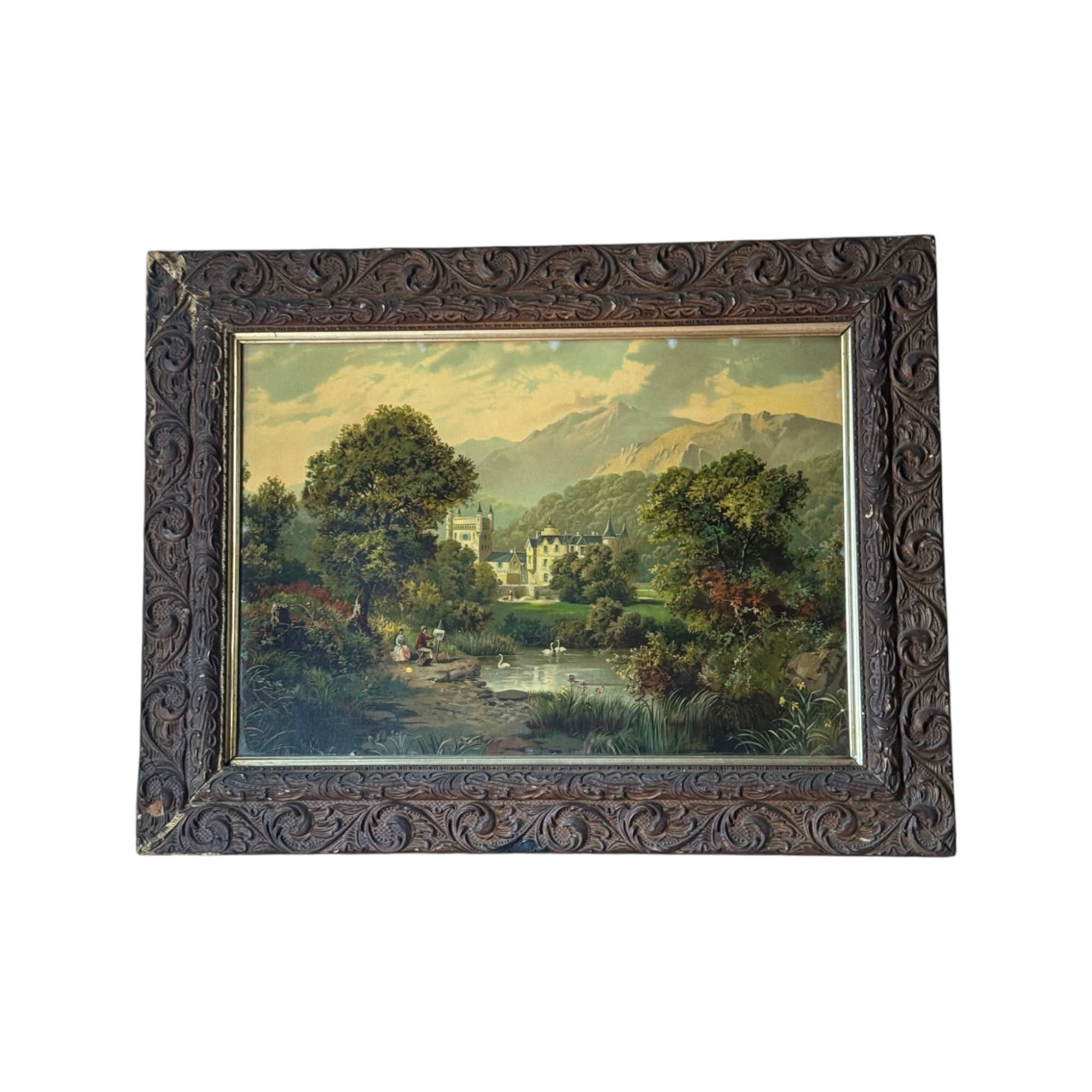 Vintage Print in Antique Victorian Frame with Original Handblown Glass | Bazaa | Designer, Vintage and Antique Furniture