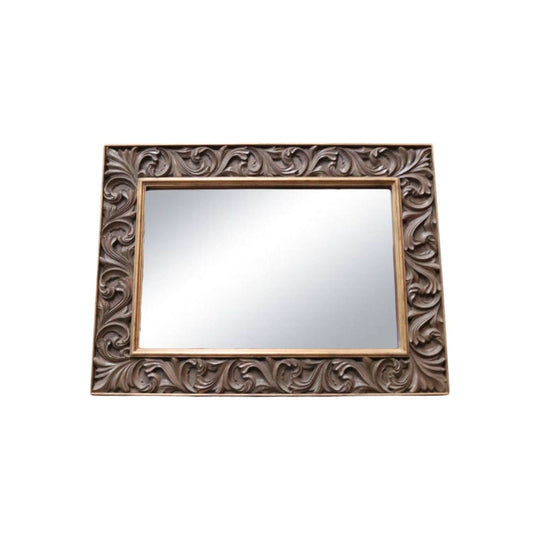 Vintage Rectangular Wall Mirror with Large Gilt Leaf-shaped Scroll Work Frame.