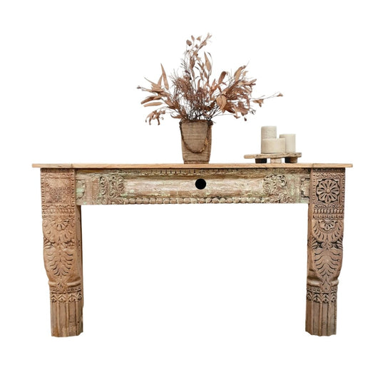 VINTAGE Recycled Indian Console Table Green/Yellow