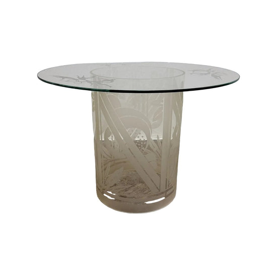Vintage Round Glass Side Table With Etching Details*