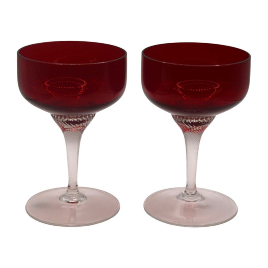 Vintage Ruby Red Champagne Coupes. Set of 2