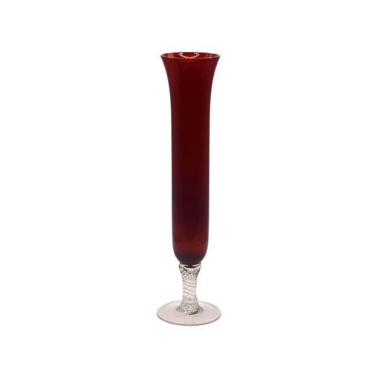 Vintage ruby red long stemmed bud vase.
