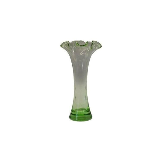 Vintage Ruffled Glass Vase, Green Glass Vase with Ruffled Edge - Tulip Vase