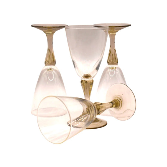 Vintage set of 4 Sherry Glasses with smokey taupe stems.