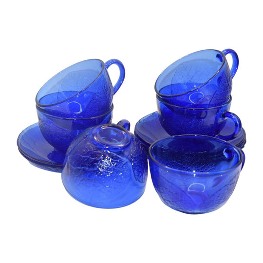 Vintage Set of 6 Aspen Cobalt Blue Cups and Saucers by ARCOROC - Made in France