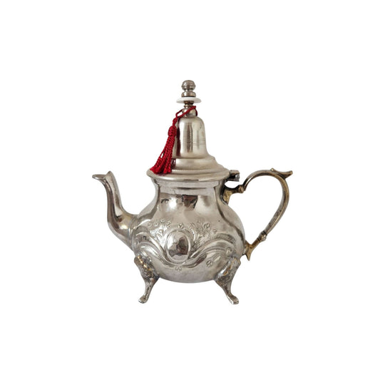 Vintage Silver Plated Moroccan Tea Pot Red Tassel