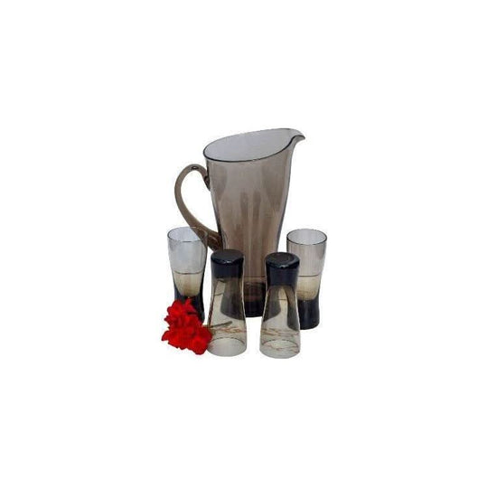 Vintage Smokey Grey Water/Cocktail Set. Pitcher and 4 tumblers