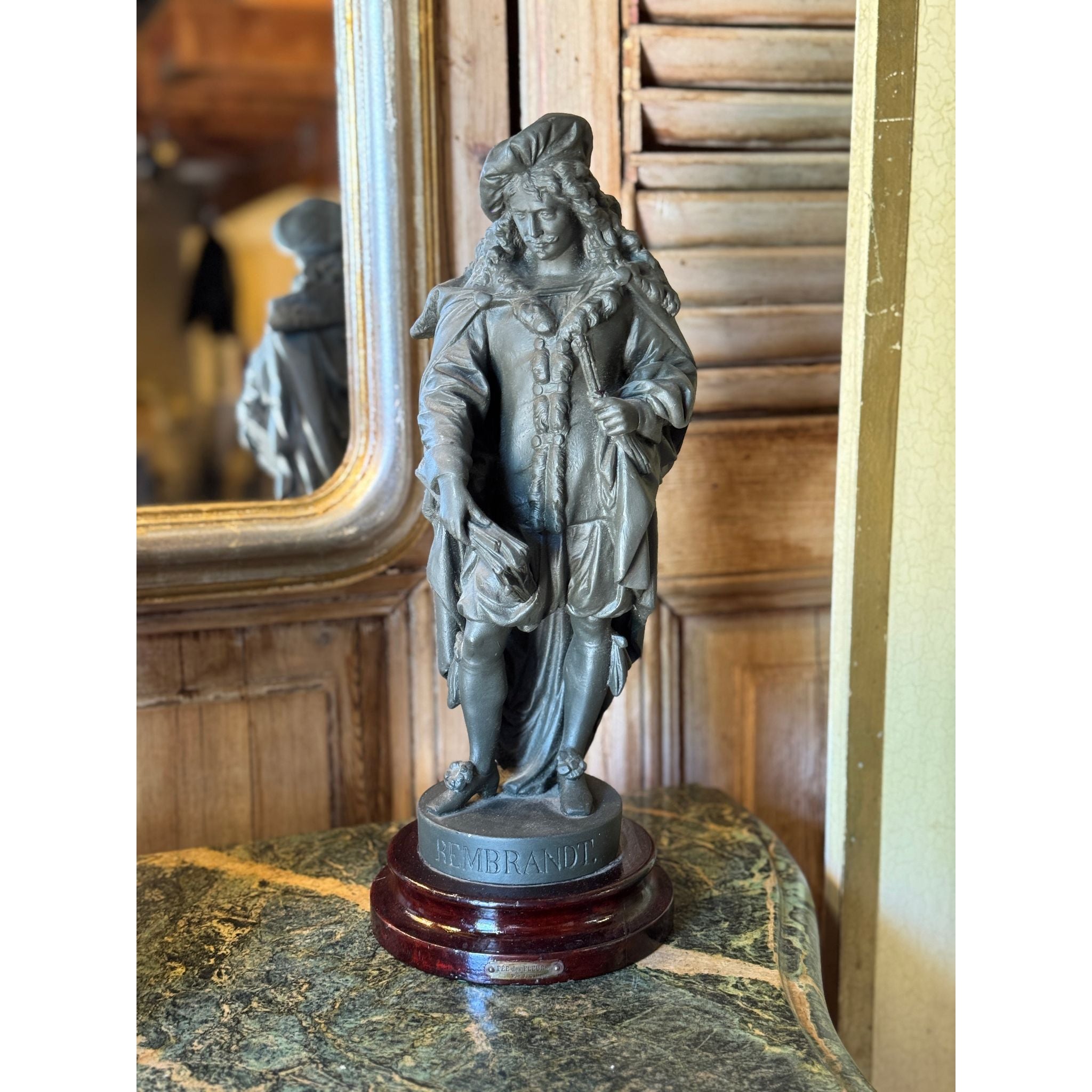 Vintage Spelter Figure of Rembrandt on Turned Timber Base | Bazaa | Designer, Vintage and Antique Furniture