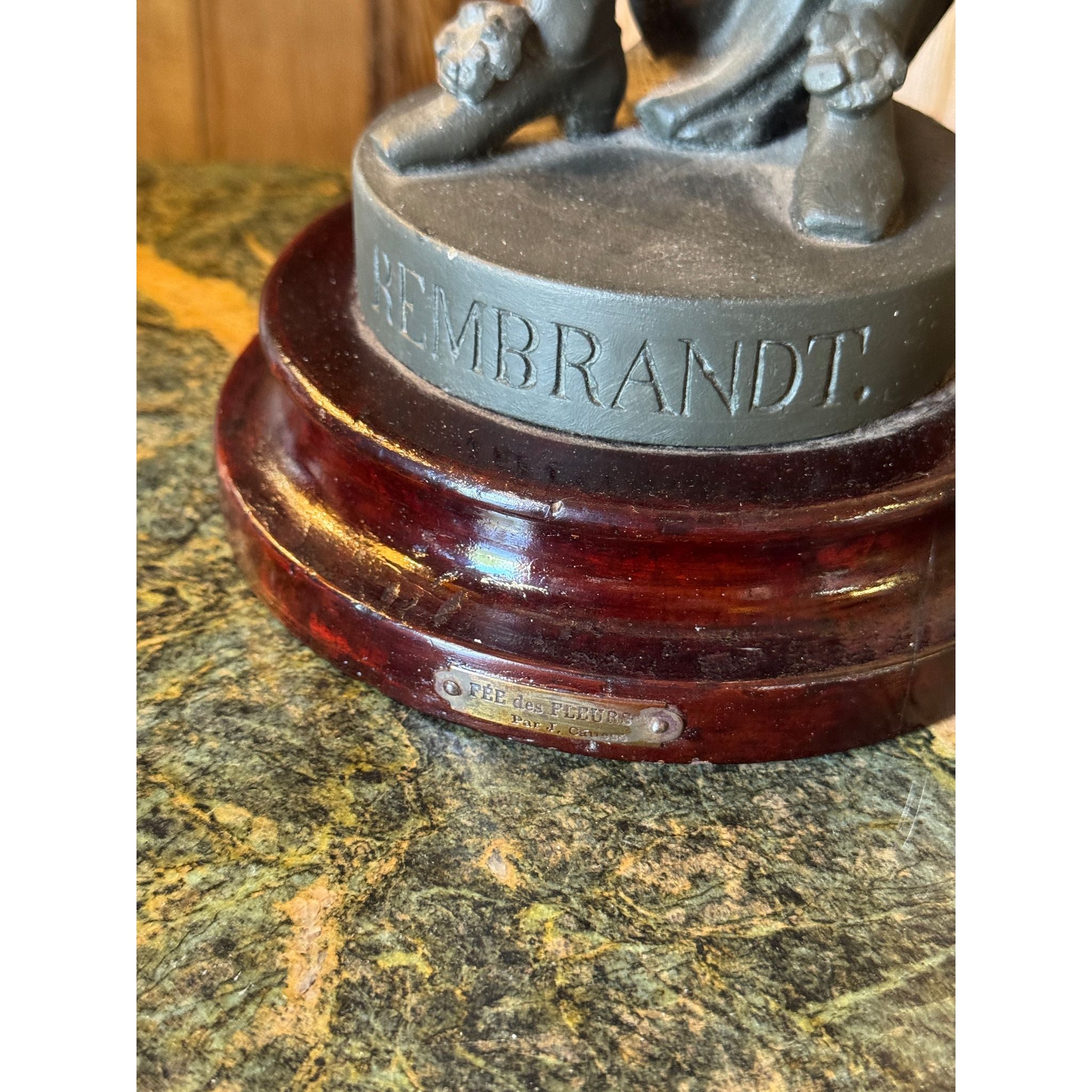 Vintage Spelter Figure of Rembrandt on Turned Timber Base | Bazaa | Designer, Vintage and Antique Furniture