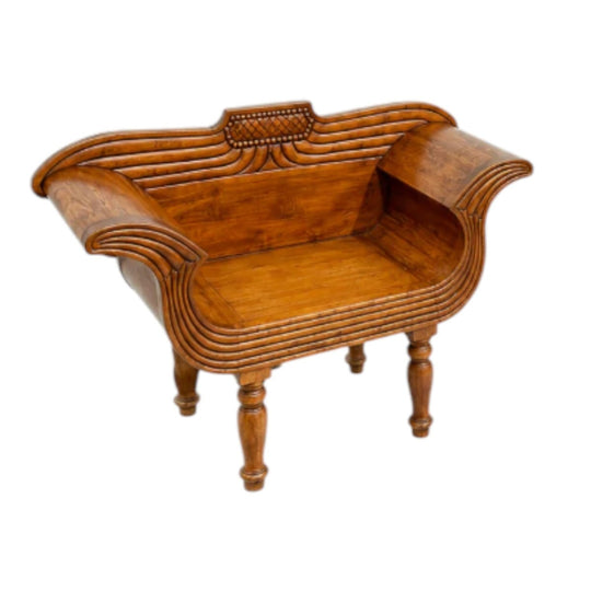 Vintage Teak Decorative Armchair Bench Hand Carved Statement Seat