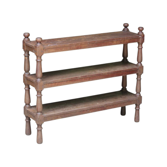 Vintage Teak Wooden Shelf With Turned Posts