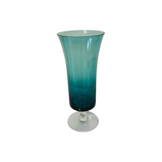 Vintage teal green vase, footed vase, Art Deco Glass Vase