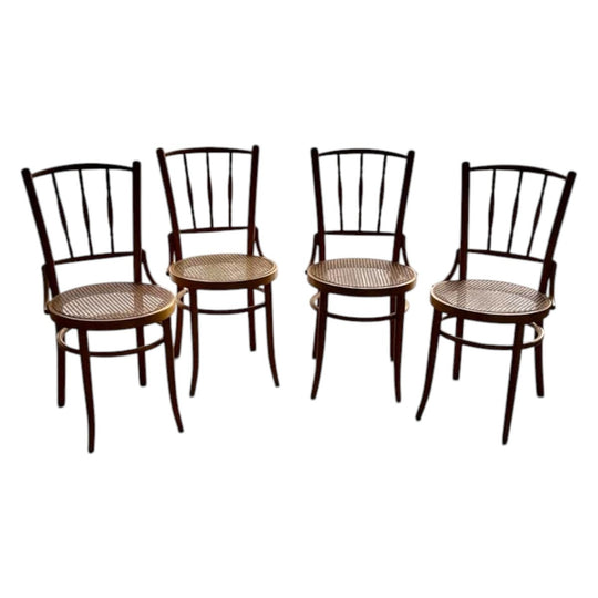 Vintage Thonet Bentwood Rattan Dining Chairs - set of 4