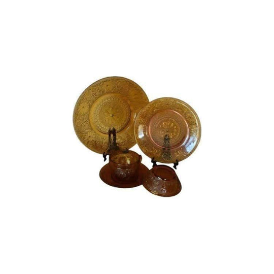 Vintage Tiara Sandwich Amber glass dinner set - 28pc set. Beautiful set