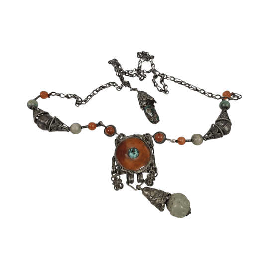 Vintage Tibetan Natural Stone & Silver Necklace