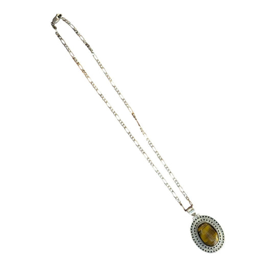 Vintage Tigers Eye & Silver Pendant on Figaro Chain
