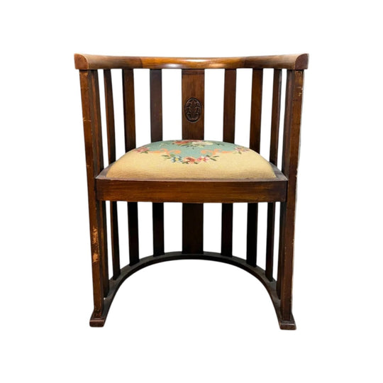 Vintage Timber Armchair with Solid Timber Arms and Padded Green Seat